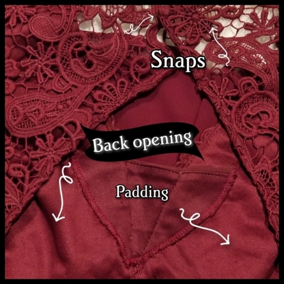 Lulus ✦ Burgundy Lace Skater Dress ✦ Crocheted Bodice w/ Chiffon Open-Back Skirt - Picture 4 of 16